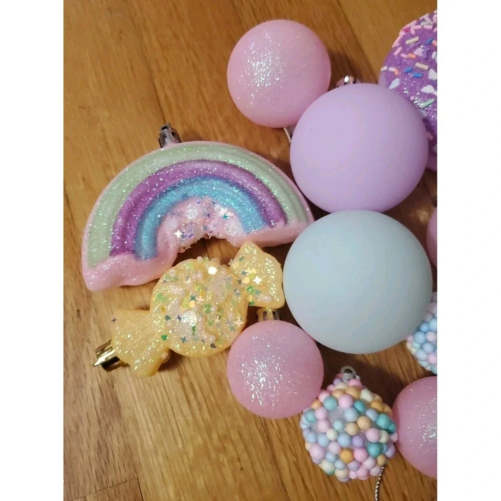 Donut Rainbow Candy Christmas Ornaments Lot Sparkles Shatterproof‎